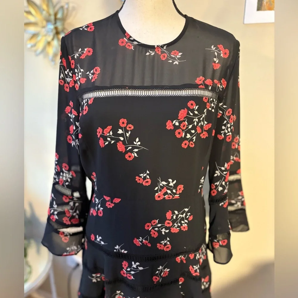 NWT Bardot Black Floral Long Sleeve Poppy Print Mini Dress - Picture 6 of 13